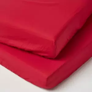 image of Red Cotton Cot Bed Fitted Sheets 200 Thread Count, 2 Pack - Red - Red - Homescapes