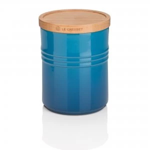 Image of Le Creuset Medium Storage Jar with Wood Lid Marseille Blue