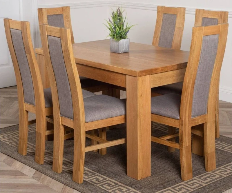 Image of Thats Furniture Dakot 127 x 82cm Oak Small Dining Table & 6 Stanford Chairs in Brown Size: 127 x 82cm Brown Unisex 127 x 82 cm