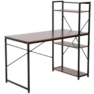 image of HOMCOM Computer Desk PC Table Study Workstation Home Office with 4-tier Bookshelf Storage Metal Frame Wooden Top (Walnut & Black)