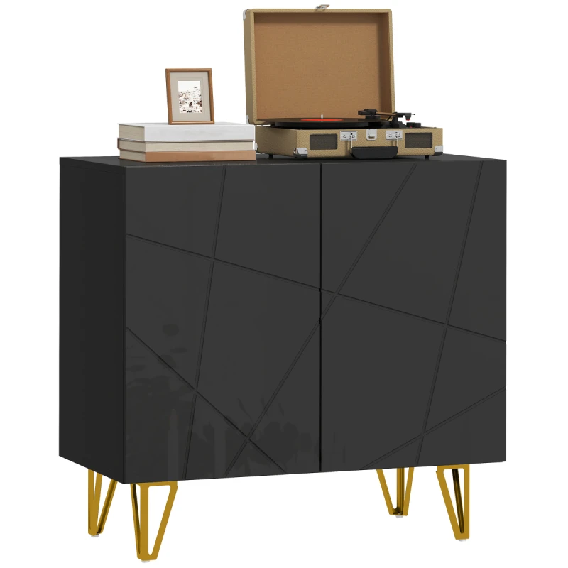 Image of HOMCOM HOMCOM High Gloss Storage Cabinet with 2 Doors, Adjustable Shelf, Hairpin Legs in Black One Size Unisex 5063603040632