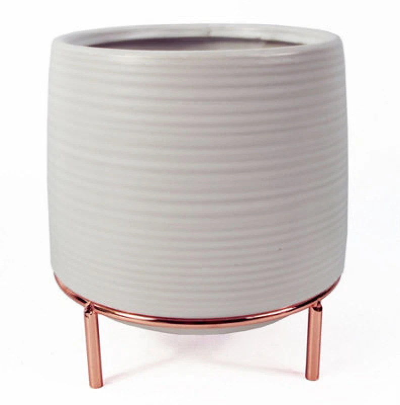 Image of Leaf 18cm White Ceramic Planter with Metal Stand White unisex