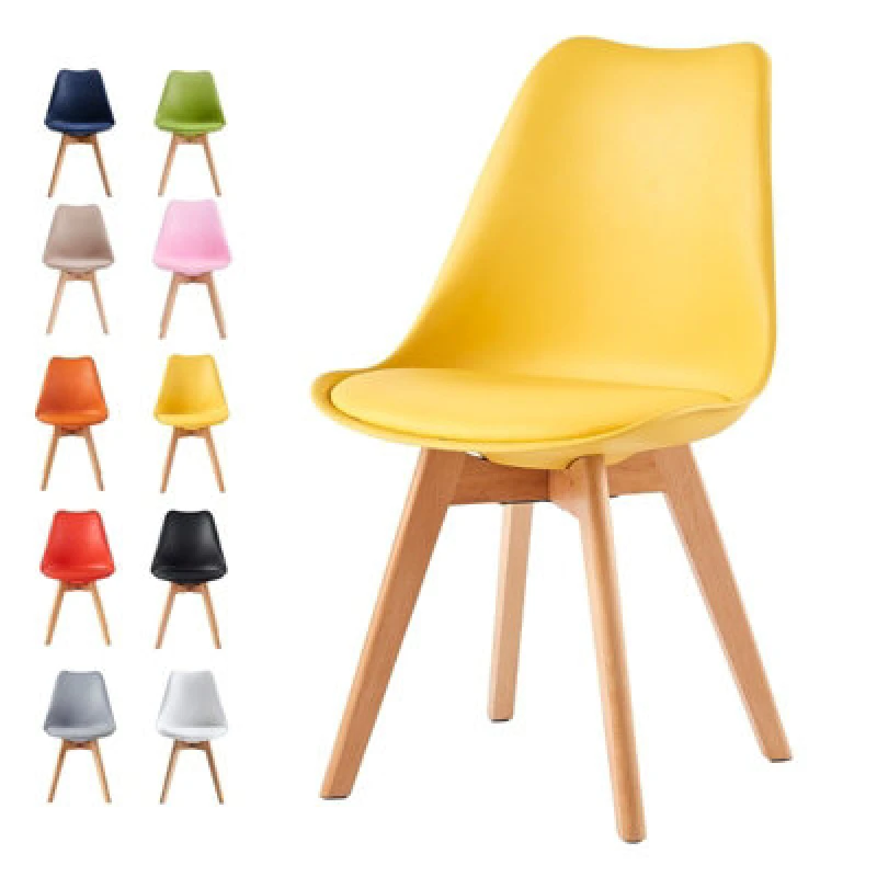 Image of MCC Direct Single Dining Chair with Wooden Legs and Padded Cushion - Eva Yellow