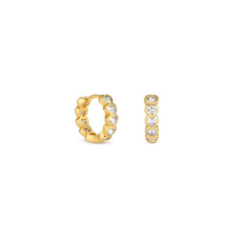 Image of Jon Richard Gold Plated Cubic Zirconia Heart Huggie Earrings Gold female
