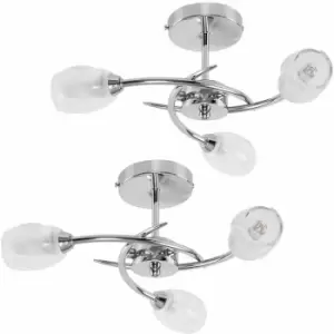 image of Minisun - 2 x Chrome 3 Way Ceiling Lights With Frosted Glass Shades