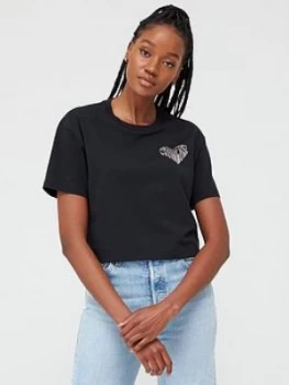 Converse Left Chest Heart Cropped Tee - Black, Size XS, Women