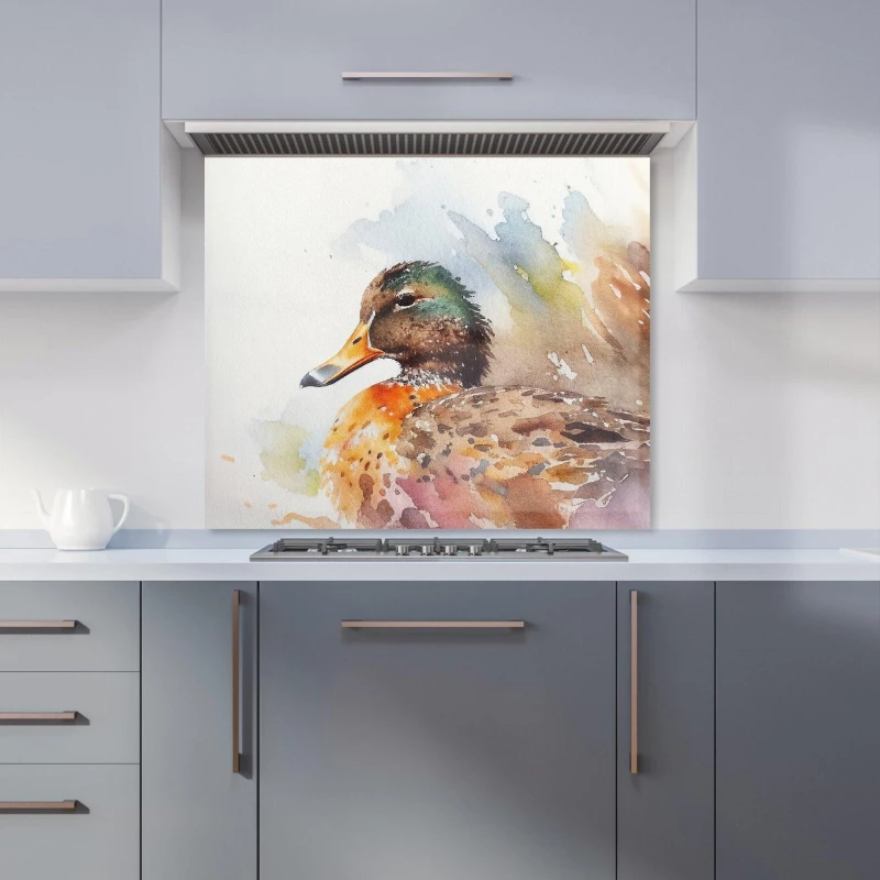 Image of Warren Reed - Designer Mallard Watercolour Kitchen Splashback in Brown Size: 600mm x 750mm Brown Unisex 600mm x 750mm