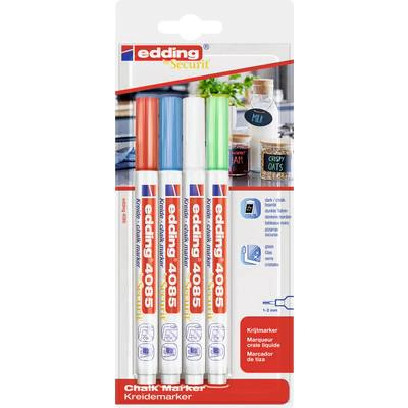 Image of Edding Edding 4085 4-4085-4-1BAS Chalk Light blue, Neon green, Red, White 1 mm, 2mm 4-4085-4-1BAS
