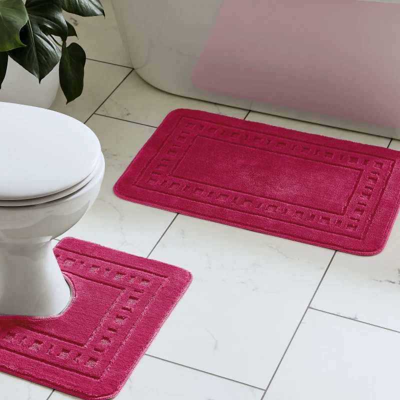 Image of Catherine Lansfield 'Armoni' Bath Mat and Ped Set Bright Pink