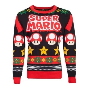 image of Nintendo - Mushroom & Stars Christmas Unisex Large Christmas Jumper - Multi-Colour