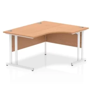 image of Impulse 1400mm Right Crescent Desk Oak Top White Cantilever Leg I00383