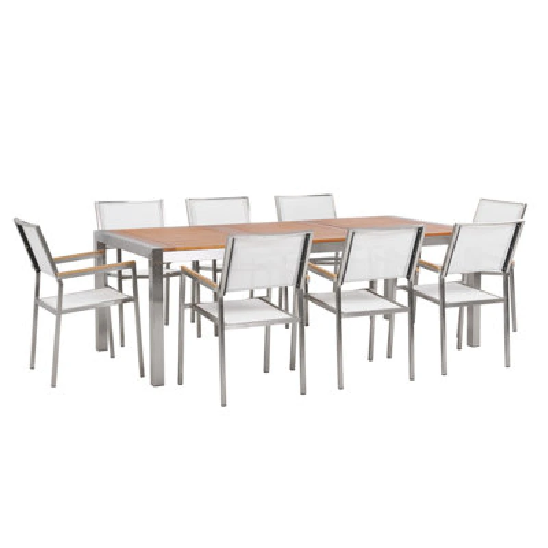 Image of Beliani Garden Dining Set 8 Seater Grosseto Eucalyptus Wood Brown/ White