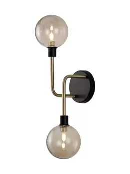 image of Wall Lamp, 2 Light G9, Matt Black, Antique Brass, Cognac Glass