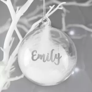 Image of Personalised White Feather Glass Bauble Silver