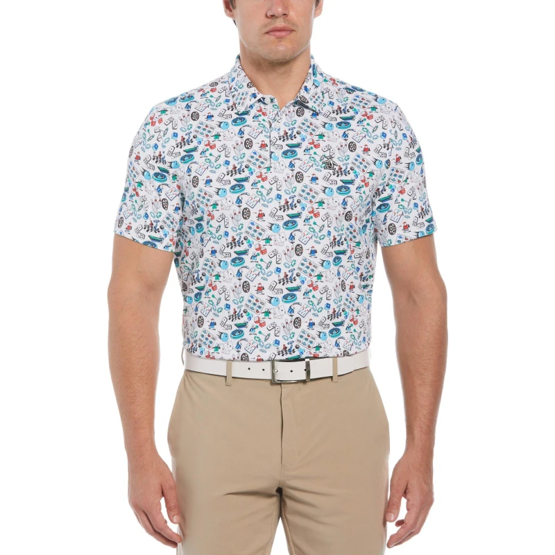 Image of Original Penguin Golf Mens PG Alovr Novelty Short-Sleeve Performance Polo Shirt Bright White male Medium