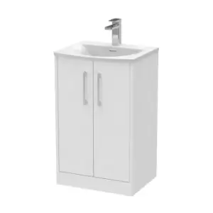 image of Hudson Reed Juno 500mm Floor Standing 2 Door Vanity & Curved Basin - White Ash