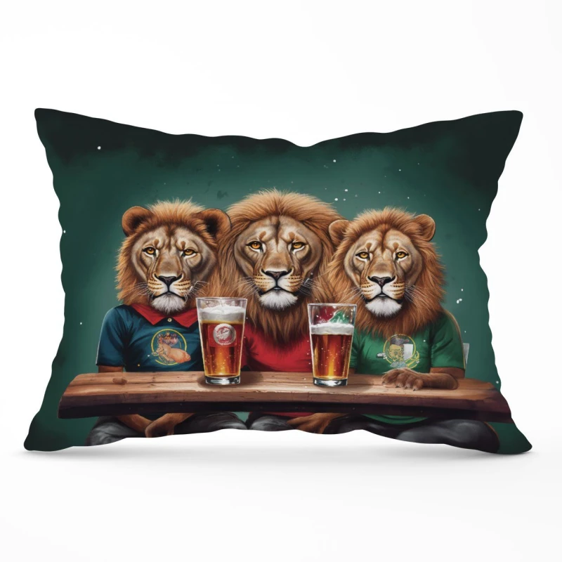 Image of Warren Reed - Designer Lions Watching The Game Cushions Size: 45cm x 45cm Multicolor Unisex 45cm x 45 cm