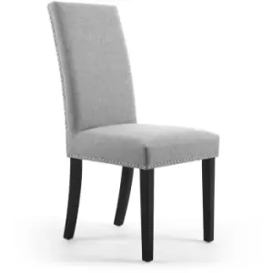 Image of Dining Room Chair Set Silver Grey Padded Studded With Black Metal Legs - Silver Grey - Fwstyle