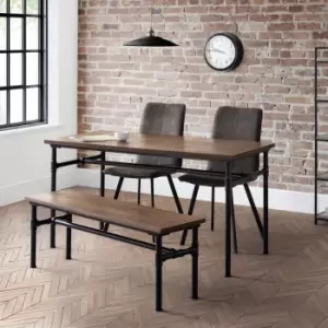 Image of Carnegie Rectangular Dining Table with 1 Dining Bench with 2 Monroe Dining Chairs Mocha