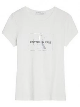 Image of Calvin Klein Jeans Girls Small Monogram Box T-Shirt, White, Size Age: 8 Years, Women
