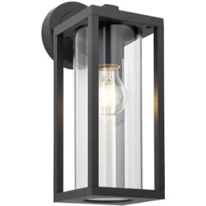 Image of Endon Hamden Modern Exterior Wall Light, Textured Black, Clear Glass Diffuser, IP44