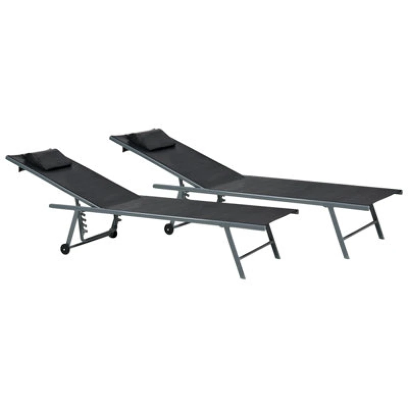 Image of Beliani Set Of 2 Sun Loungers Soroni Metal Black
