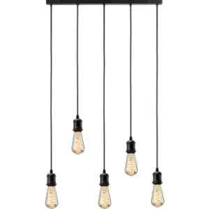 image of Knightsbridge - calla - 230V E27 Vintage 5 Light Bar Pendant - Matt Black - CALVI5BMB