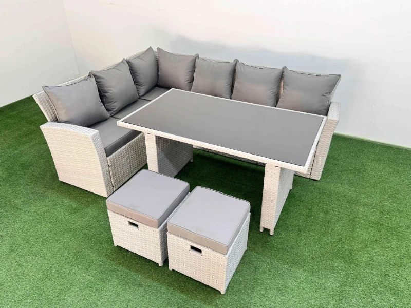 Image of Fimous 8 Seater Wicker Rattan Corner Sofa Sets with 2 Footstools Light Grey Light Grey Unisex