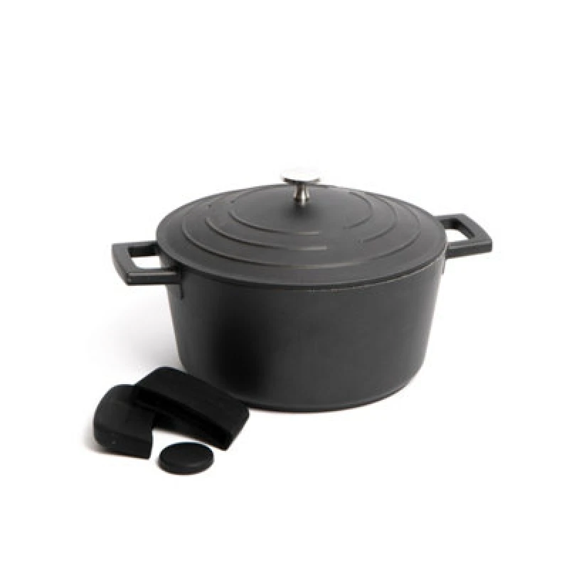 Image of Masterclass 2pc Cookware Set with Black Non-Stick Cast Aluminium Casserole Dish, 24cm/4L and 3pc Silicone Handle Cover Set - Gift Boxed Black