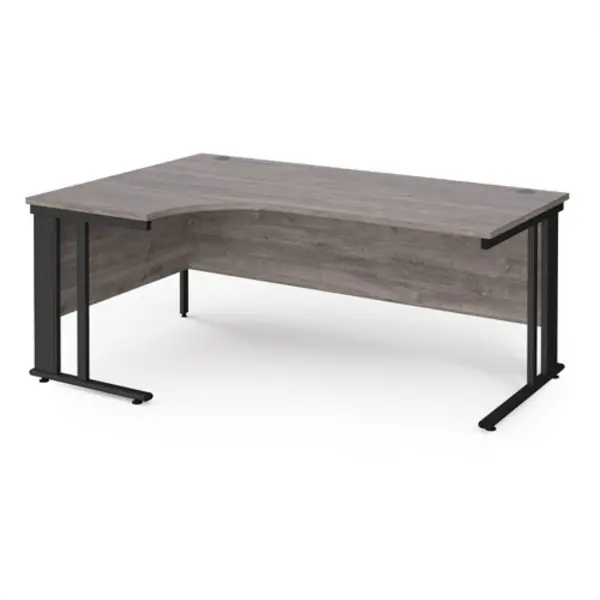 image of Maestro 25 left hand ergonomic desk 1800mm wide - Black cable managed leg frame, grey oak top