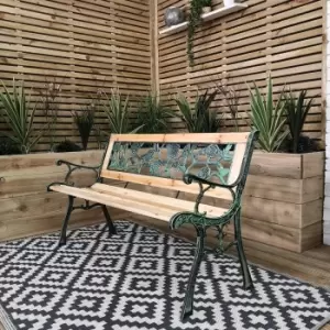 Image of 2 Seater Outdoor Wooden Cast Iron with Rose Design Garden Patio Bench