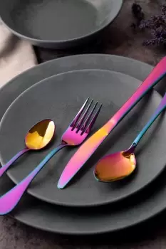 Image of Iridescent Cutlery Set in Gift Box, Stainless Steel, 16 Pieces (Service for 4)