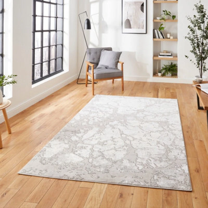 Image of Grey Ivory Abstract Modern Easy To Clean Rug For Dining Room-160Cm X 220Cm