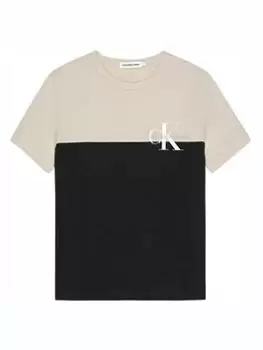 Image of Calvin Klein Jeans Boys Colour Block Monogram T-Shirt - Black, Size 16 Years