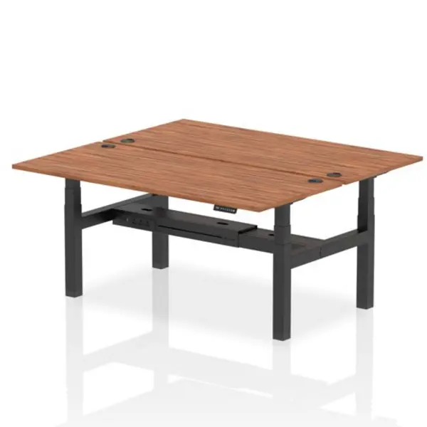 Image of Air Air Back-to-Back 1800 x 800mm Height Adjustable 2 Person Bench Desk Walnut Top with Cable Ports Black Frame HASCP2P18800WNTB