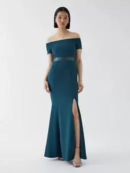 Image of COAST Bardot Sleeve Tailored Bridesmaid Dress - Forest Green, Size 16, Women