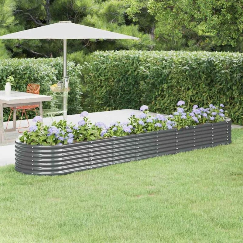 Image of vidaXL Garden Raised Bed Powder-coated Steel 368x80x36cm Anthracite, Grey 318931
