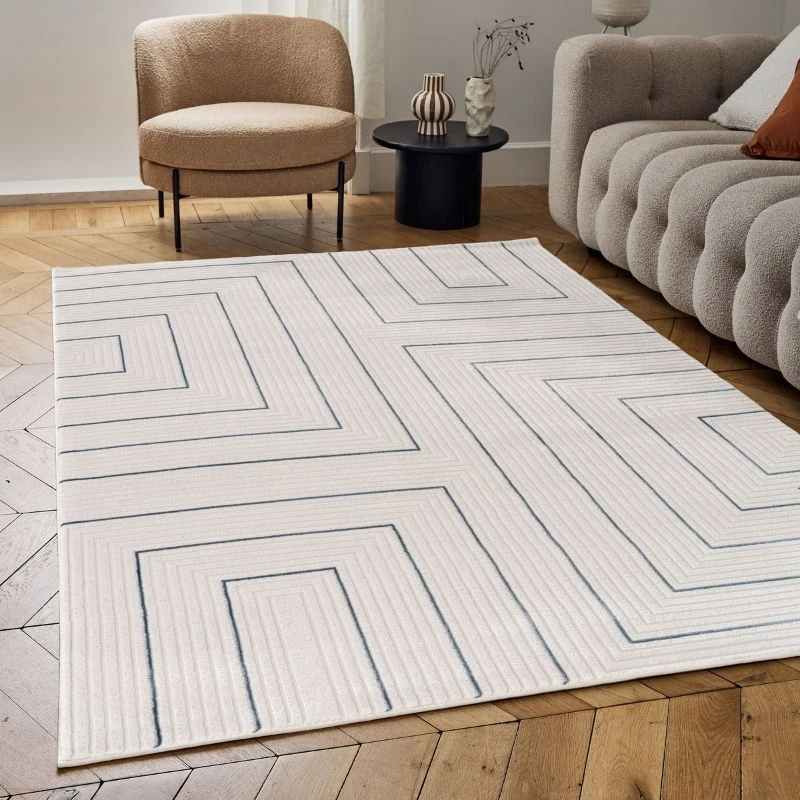 Image of THE RUGS Carmel Modern Area Rugs & Runners Geometric Stain Resistant in Navy Size: 120cm x 170cm Navy Unisex 120cm x 170 cm