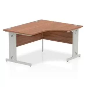 image of Impulse 1400mm Right Crescent Desk Walnut Top Silver Cable Managed Leg