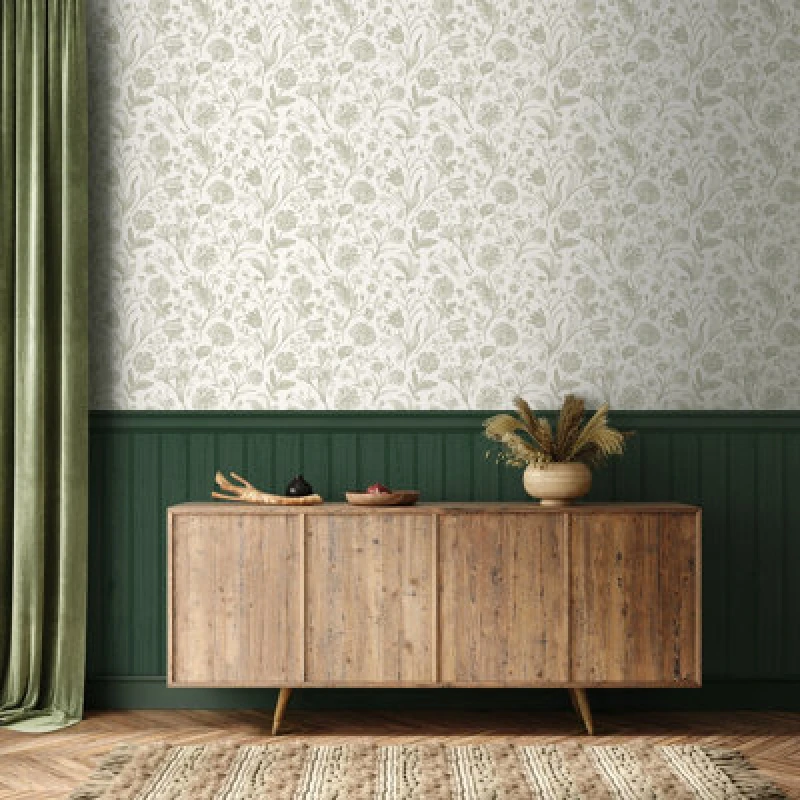 Image of Hoopla Walls Tongue And Groove Floral Toile- Forest (10M Wallpaper)