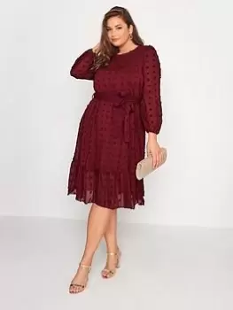 Image of Yours Puff Dobby Dress - Red, Size 16, Women