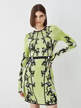 Image of Karen Millen Embellished Slinky Knitted Mini Dress - Green, Size L, Women