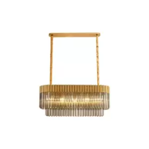 image of Poland Ceiling Pendant Rectangle 5 Light E14, Brass, Smoke Sculpted Glass, Item Weight: 21.2kg