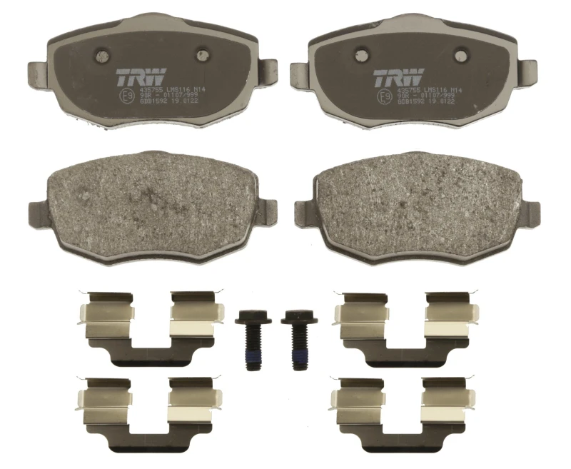 Image of TRW GDB1592 Brake pad set not prepared for wear warning indicator, with accessories, with brake caliper screws Brake Pad Set,disc brake (402)