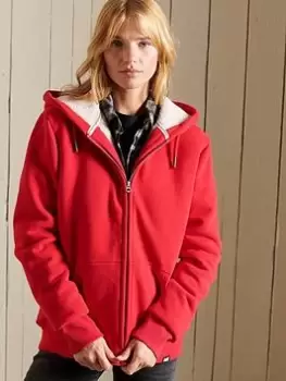 Image of Superdry Borg Lined Zip Hoodie - Red, Size 12, Women
