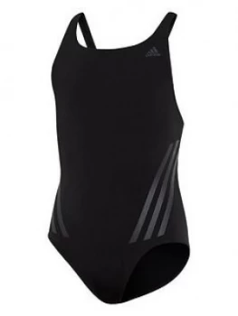 image of Adidas Youth 3 Stripe Swim Pro Suit - Black/Grey