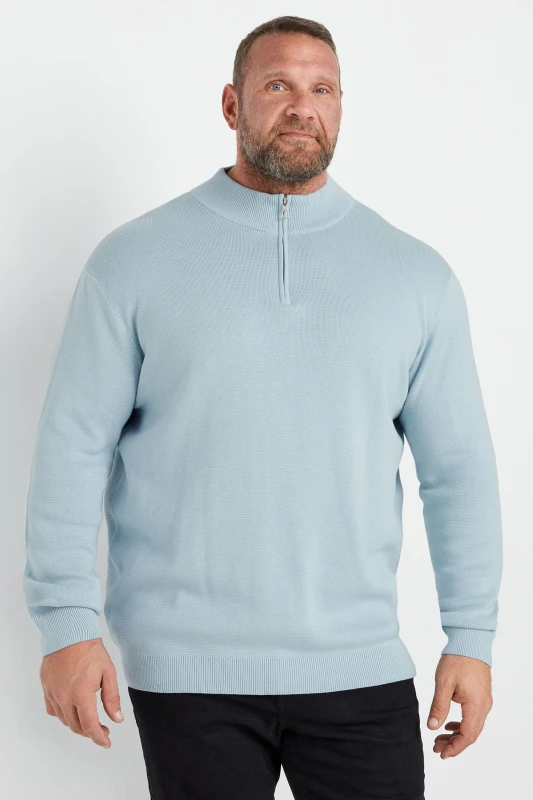 Image of BadRhino BadRhino Men Milano Quarter Zip Jumper in Light Blue Size: 5-6X-Large Light Blue 5-6XL Male 5063111714964