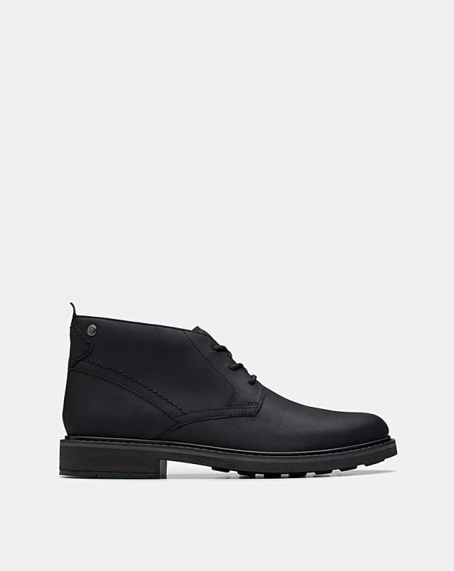 Image of Clarks Clarks Men Newford Mid Black Leather Lace Up,Ankle Boots Size: 8-Standard Fit Black 8-Standard Fit Male 5063421506648