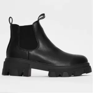 Missguided Faux Leather Chunky Double Tab Chelsea Boots - Black