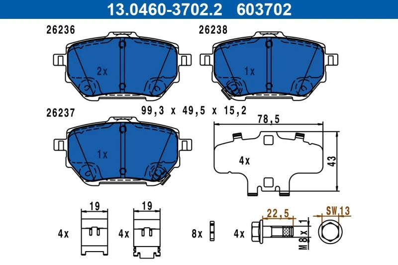Image of Brake pad set ATE 13.0460-3702.2